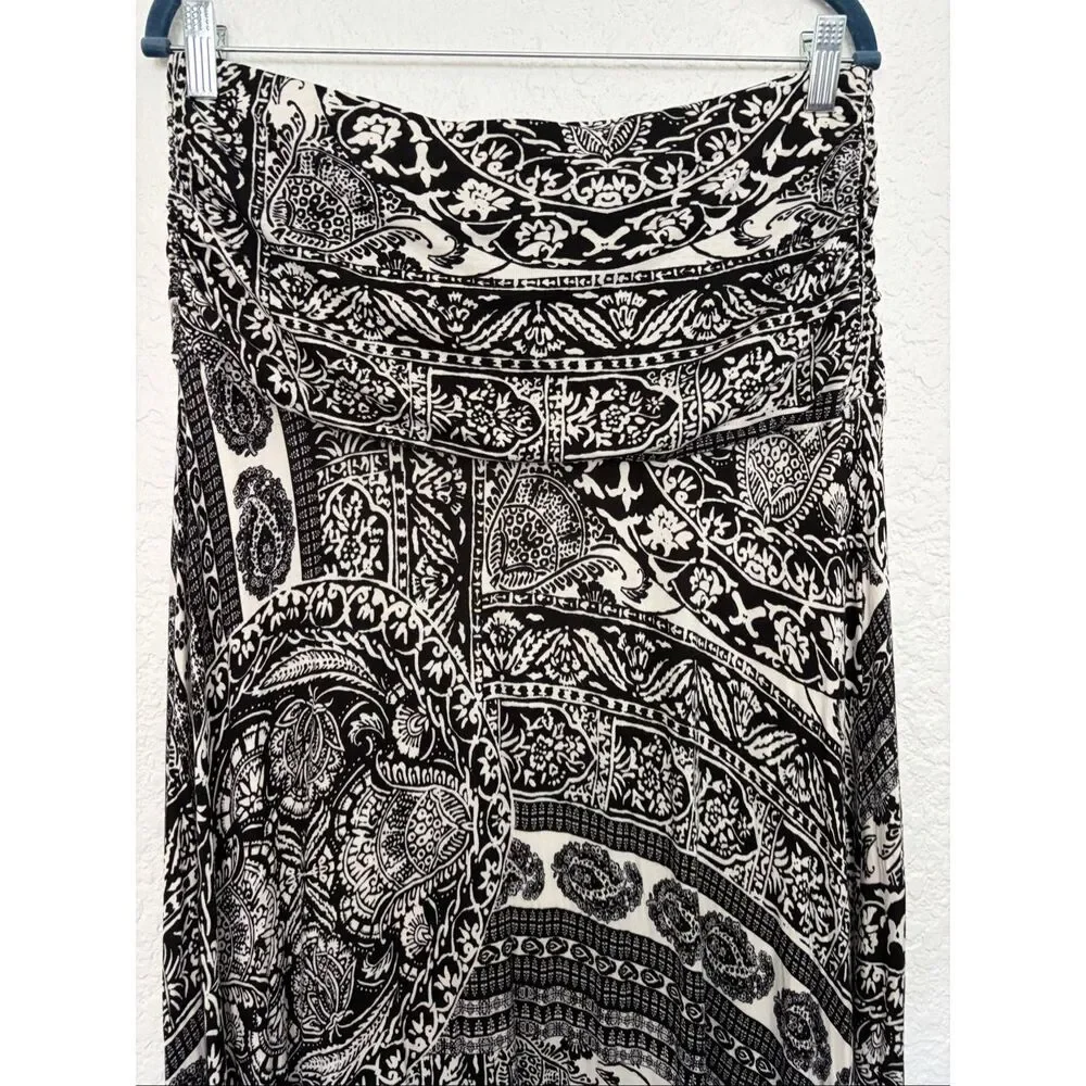 Anthropologie Maeve Issa Maxi Skirt in Black and White Print Size L